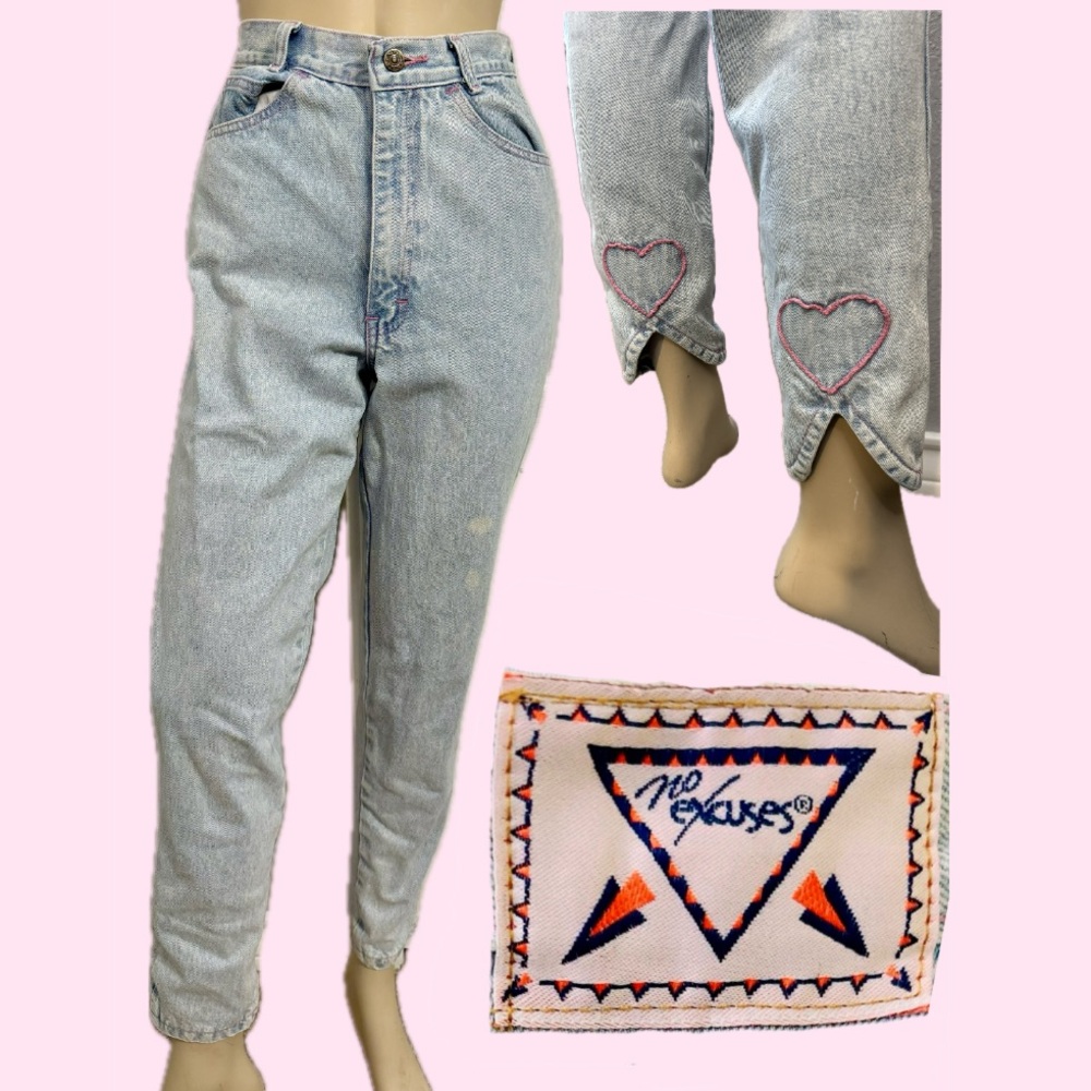 Rare Vintage No Excuses Jeans Embroidered Hearts